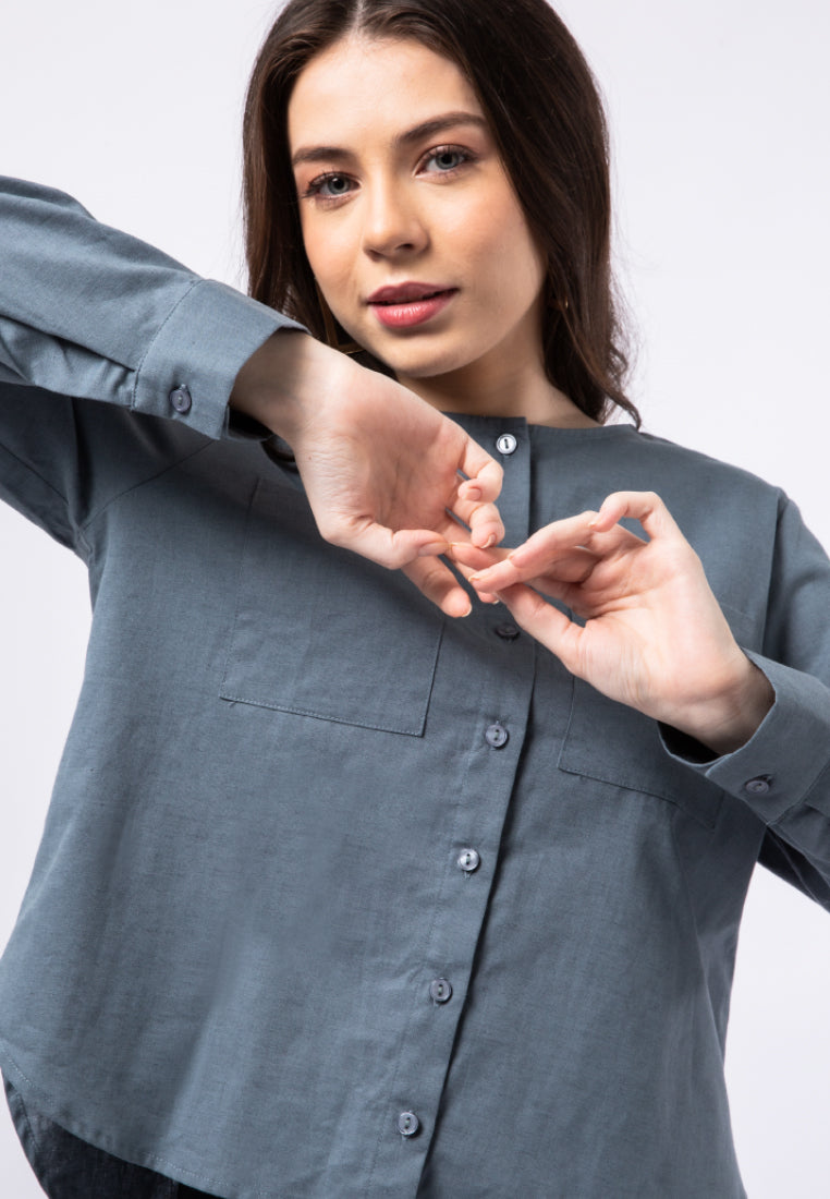Round Neck Long Sleeve Blouse