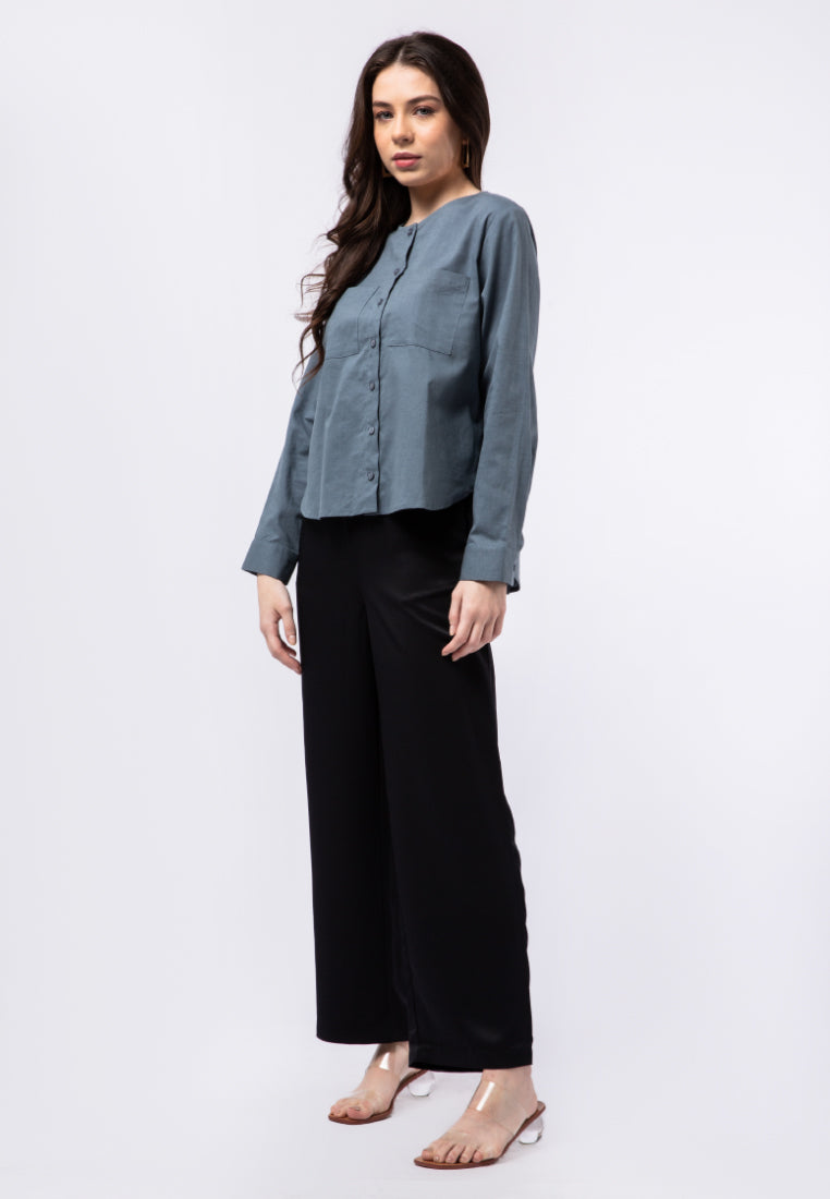 Round Neck Long Sleeve Blouse