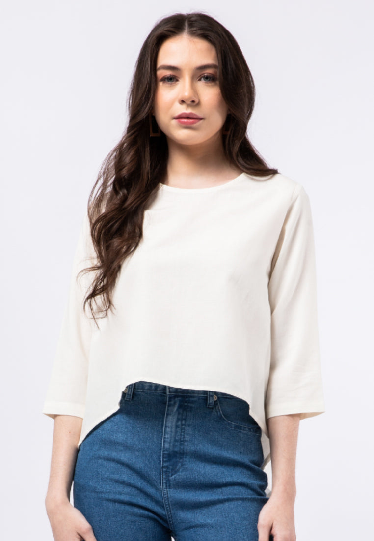 Round Neck 3/4 Sleeve Blouse