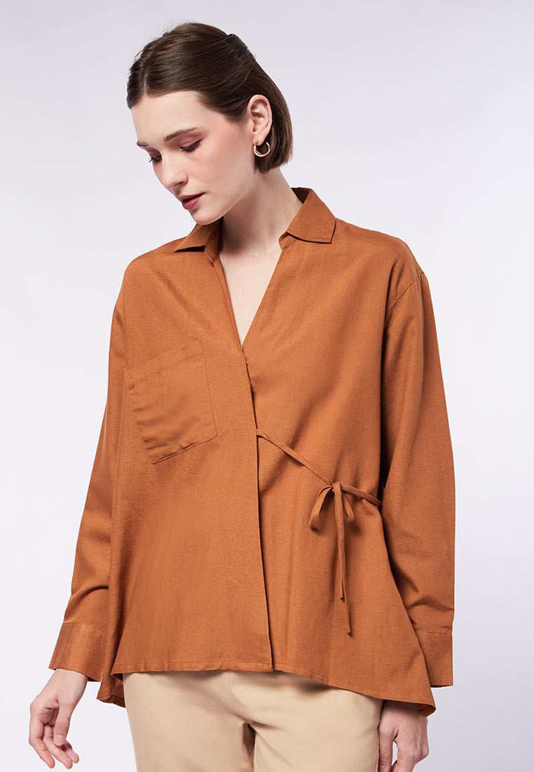 V-Neck Blouse with Adjustable Waist