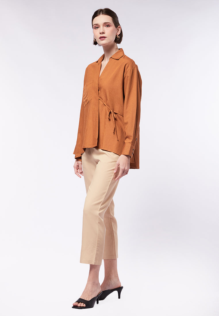 V-Neck Blouse with Adjustable Waist
