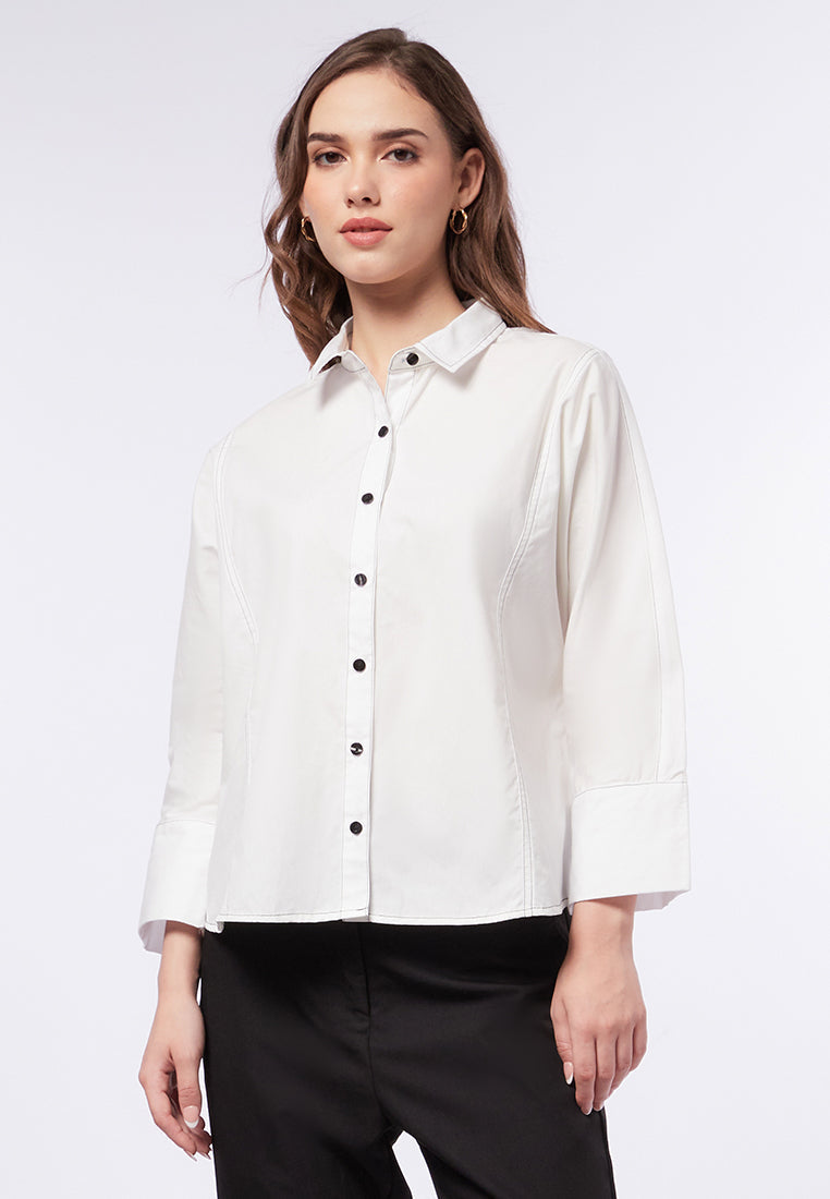 Stitched Long Sleeve Boxy Blouse
