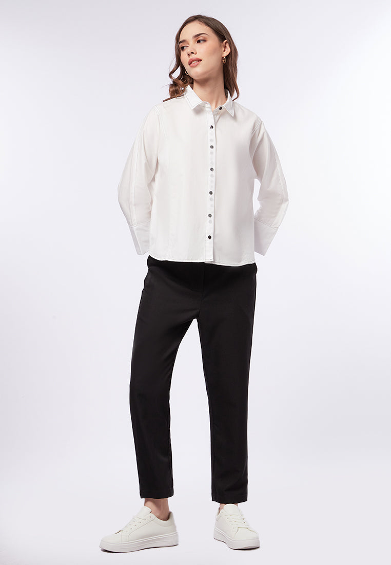 Stitched Long Sleeve Boxy Blouse