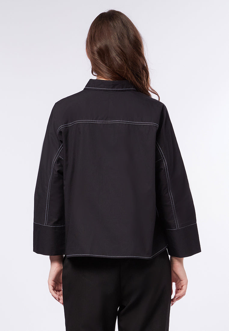 Stitched Long Sleeve Boxy Blouse