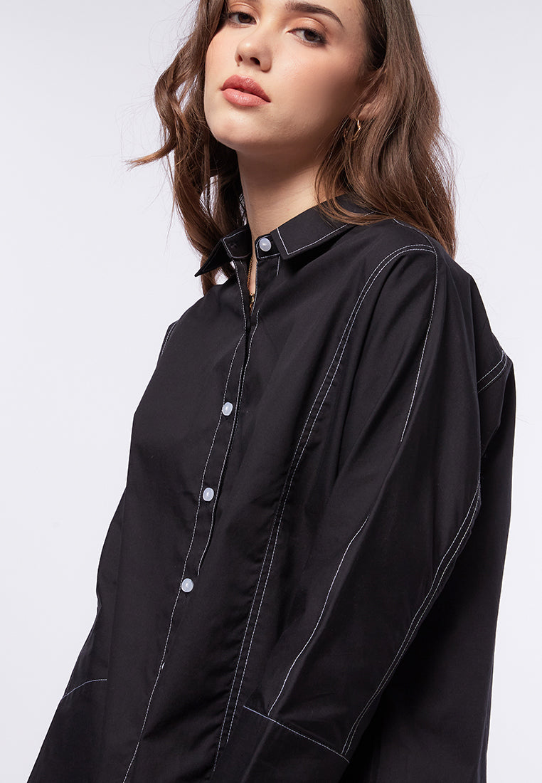 Stitched Long Sleeve Boxy Blouse