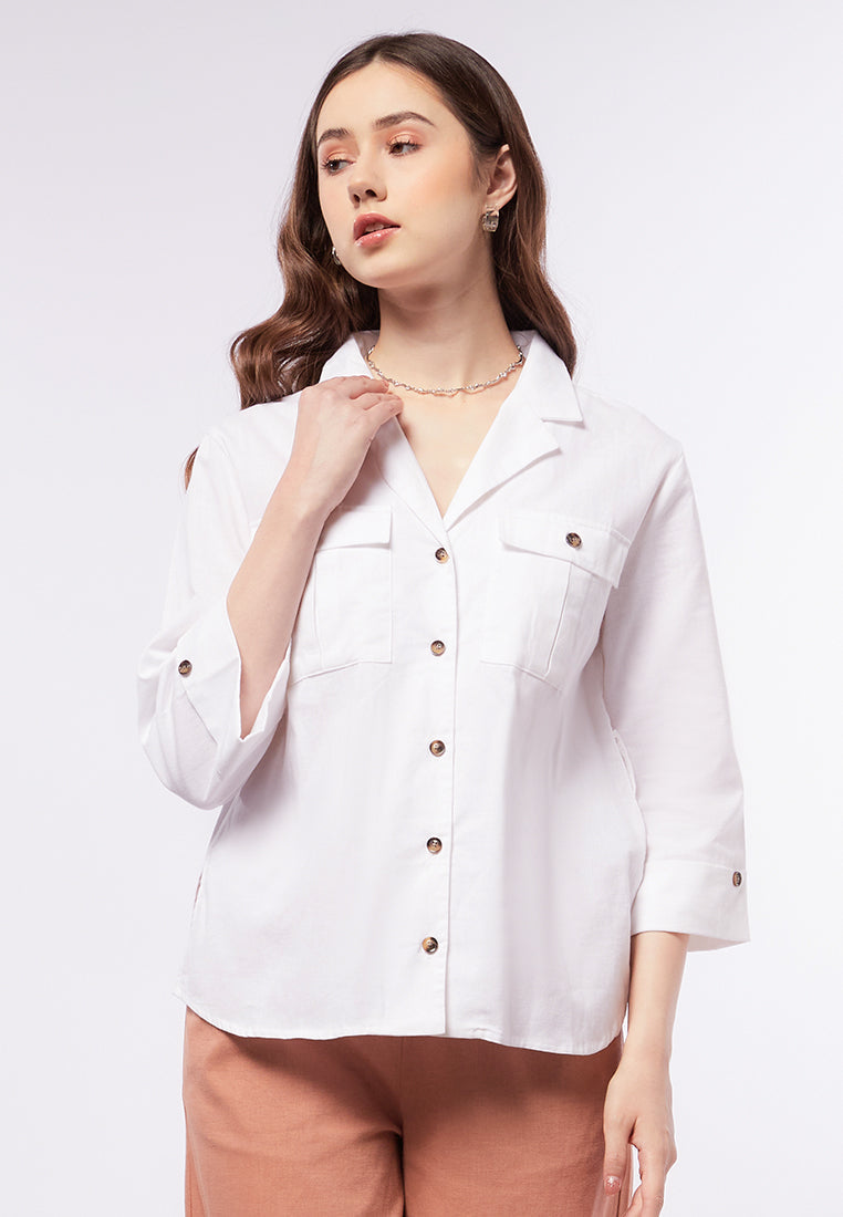 Tailored Collar Long Sleeve Blouse