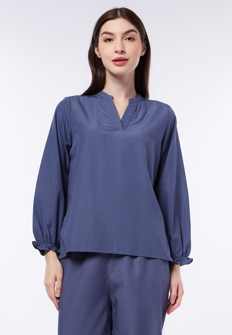 V-Neck Long Sleeve Lounge Blouse