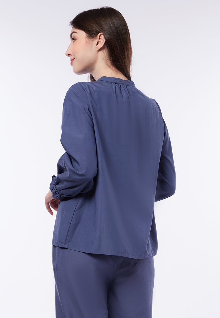 V-Neck Long Sleeve Lounge Blouse