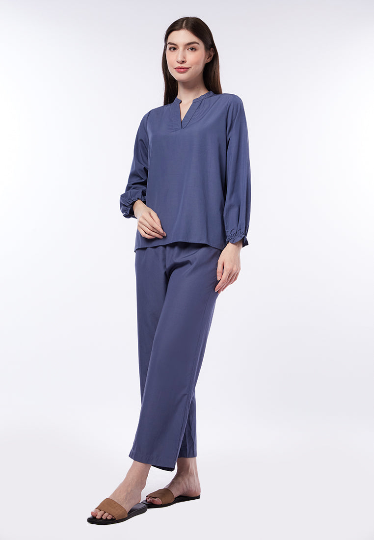 V-Neck Long Sleeve Lounge Blouse