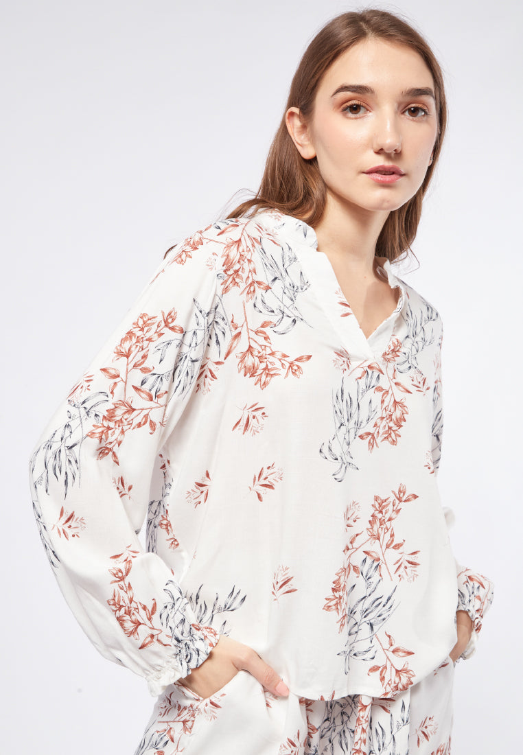 Printed V-Neck Loose Blouse