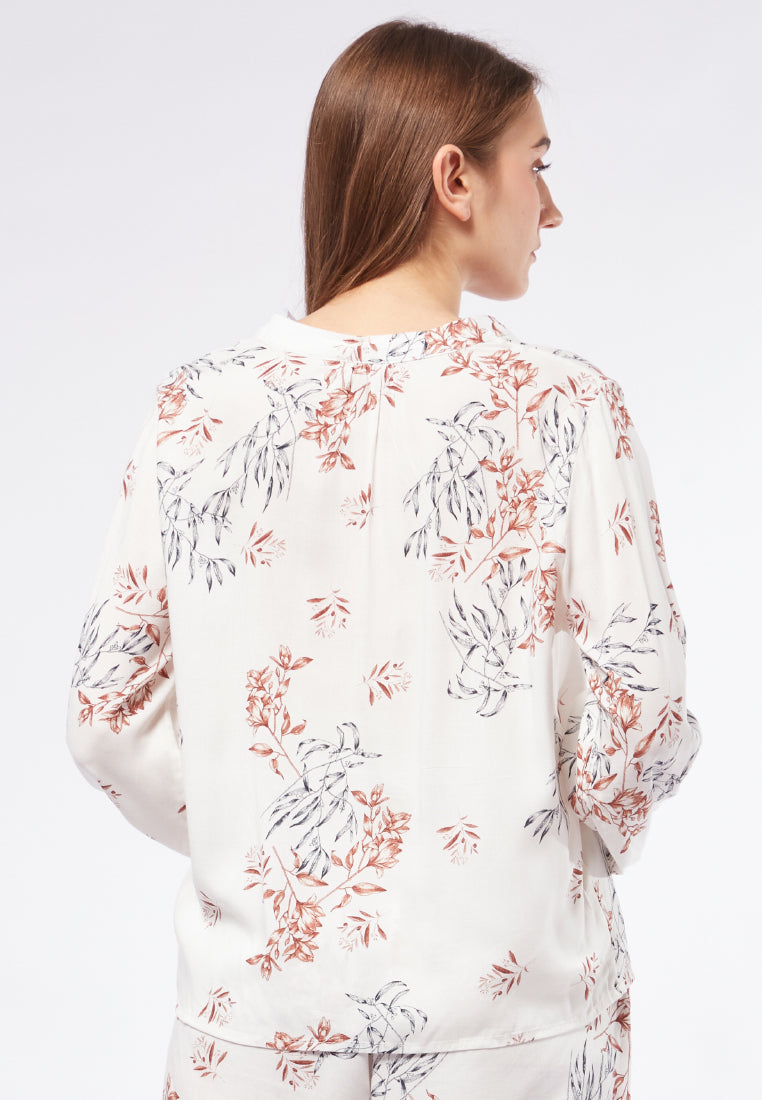 Printed V-Neck Loose Blouse