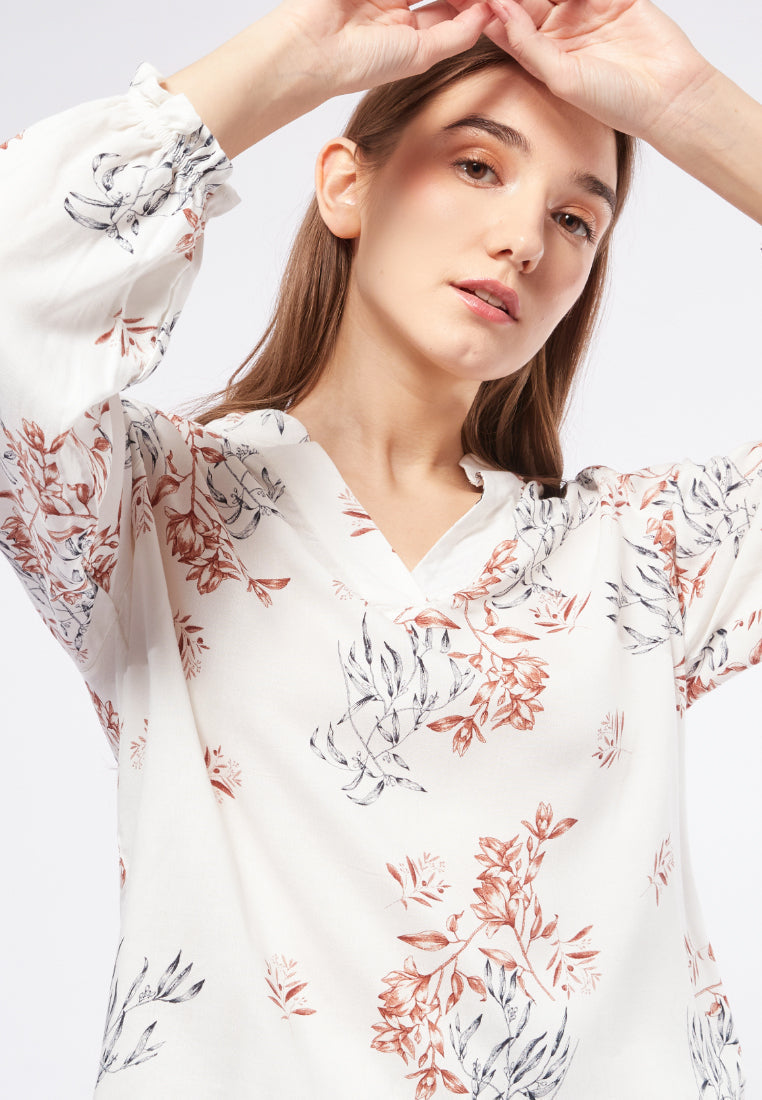 Printed V-Neck Loose Blouse