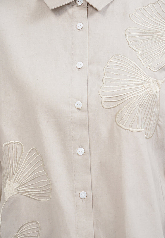 Embroidered Long Sleeve Linen Shirt