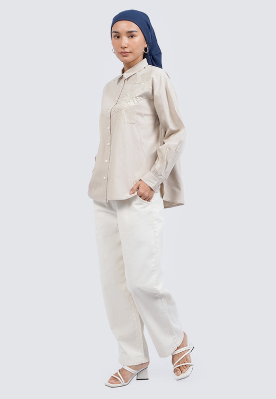 Embroidered Long Sleeve Linen Shirt