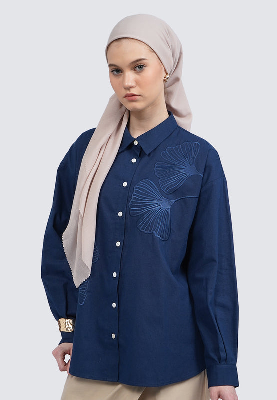 Embroidered Long Sleeve Linen Blouse