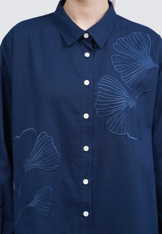 Embroidered Long Sleeve Linen Blouse