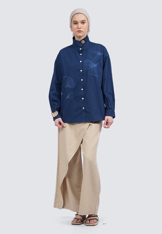 Embroidered Long Sleeve Linen Blouse
