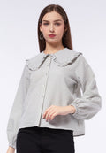 Printed Blouse with Wide Collar