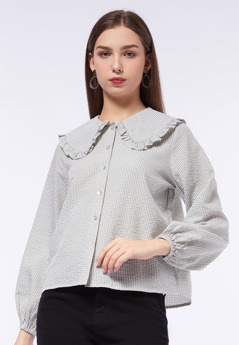 Printed Blouse with Wide Collar