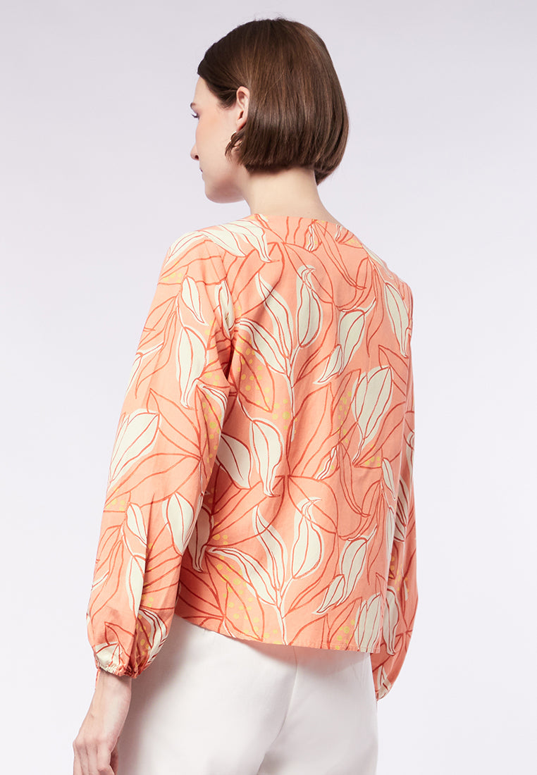 Printed V-Neck Wrap Blouse