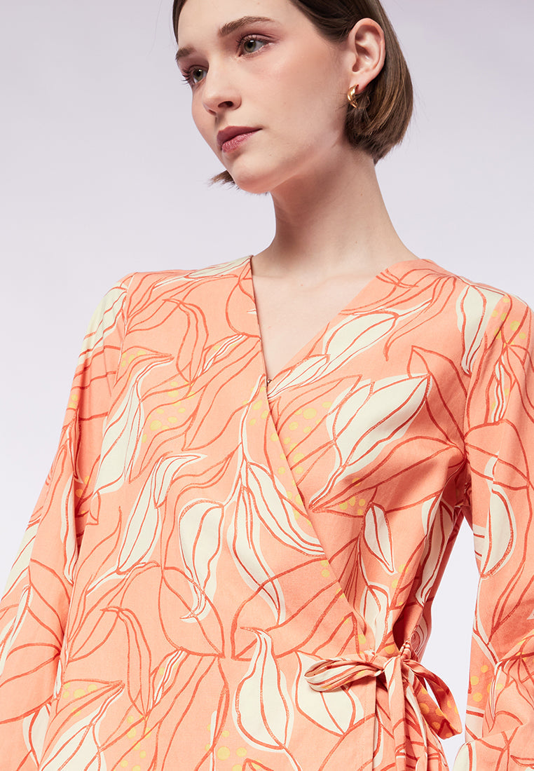 Printed V-Neck Wrap Blouse