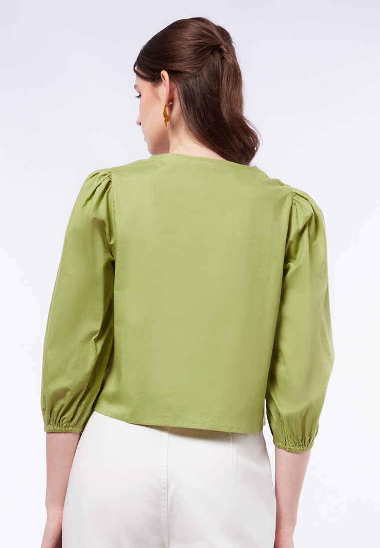 V-Neck Ruffled Long Sleeve Blouse
