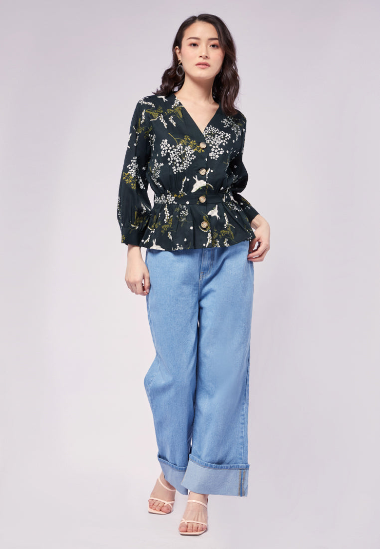 Puff Sleeve Blouse with Elastic Waist