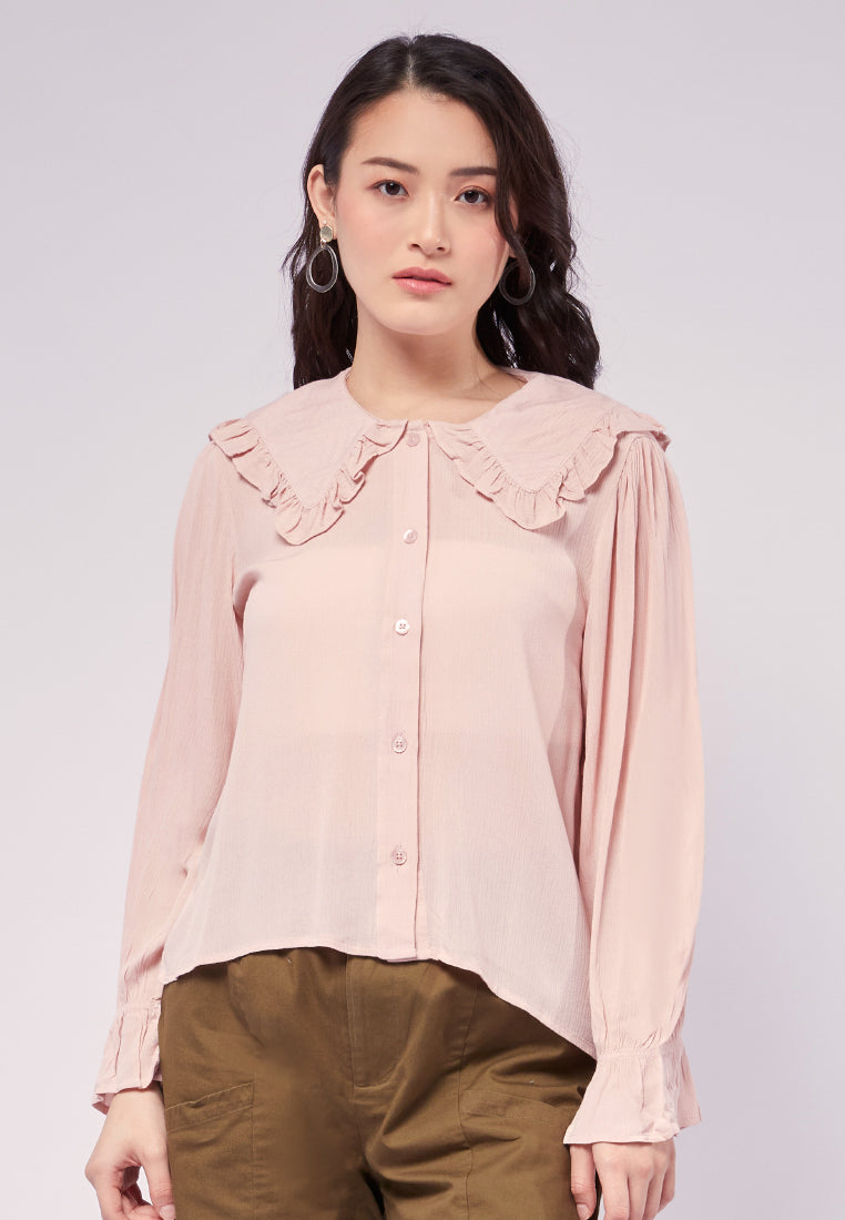 Crinkle Blouse with Elastic Sleeve Details