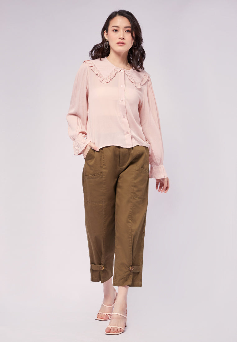 Crinkle Blouse with Elastic Sleeve Details