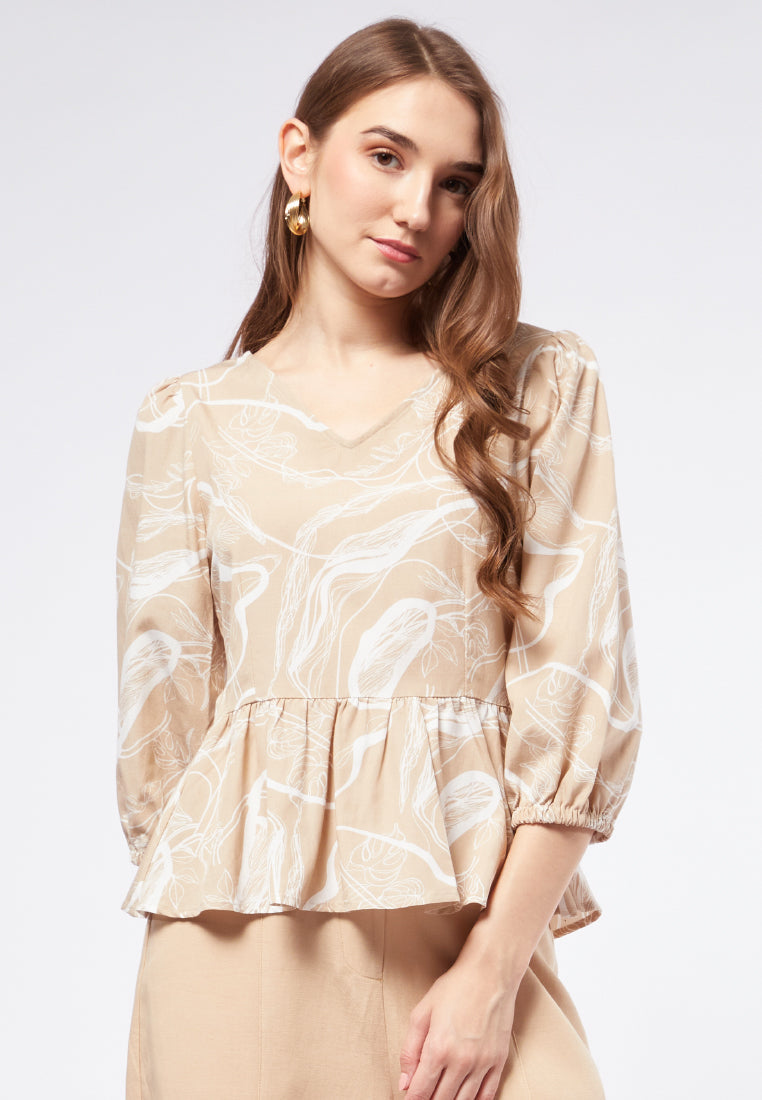 Balloon Sleeves Printed Blouse
