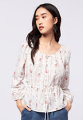 Printed top with Drawstring Neckline