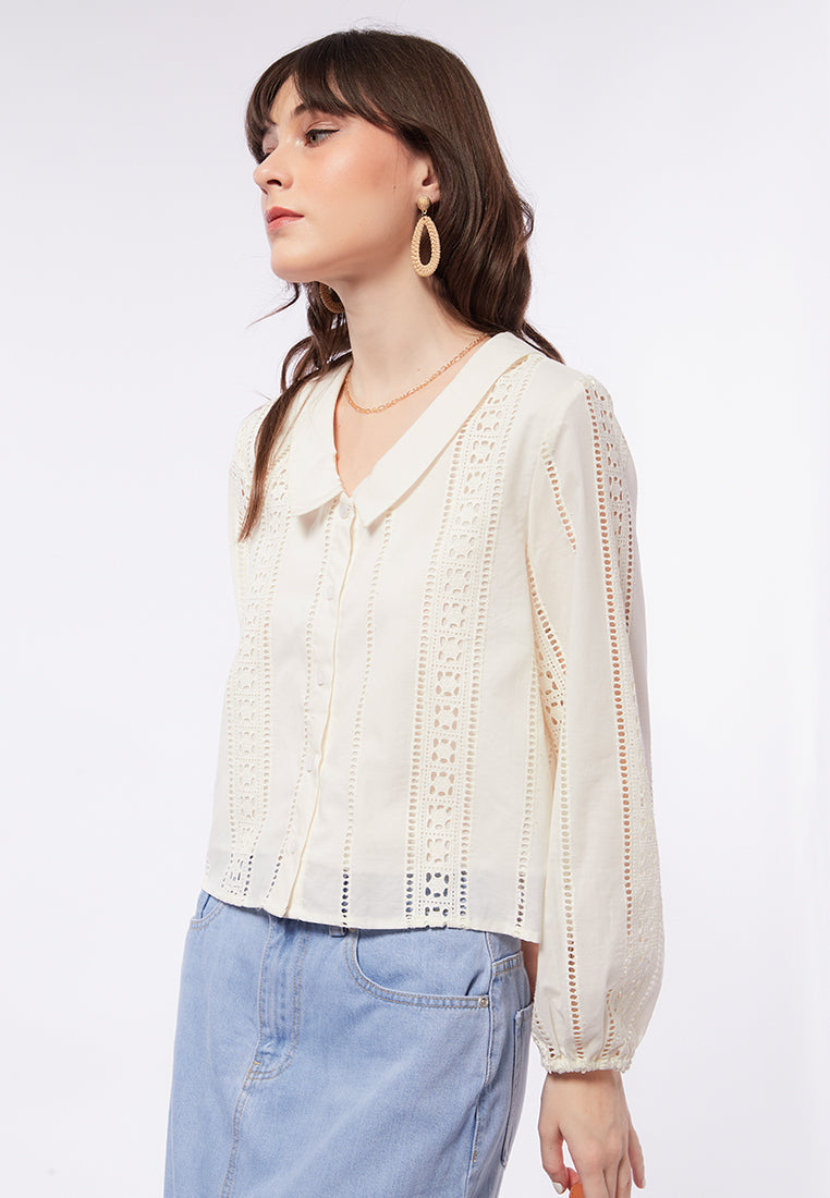 V-Neck Blouse with Tailored Collar