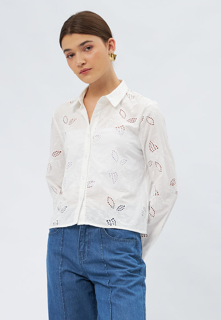 Long Sleeve Eyelet Blouse