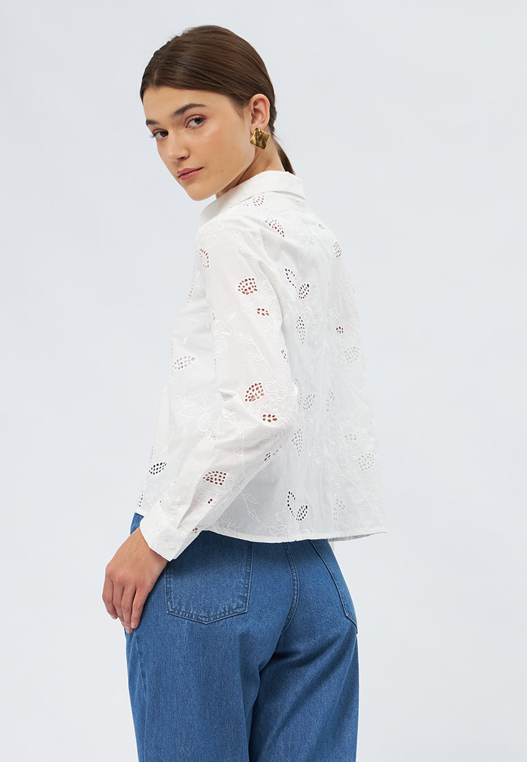 Long Sleeve Eyelet Blouse