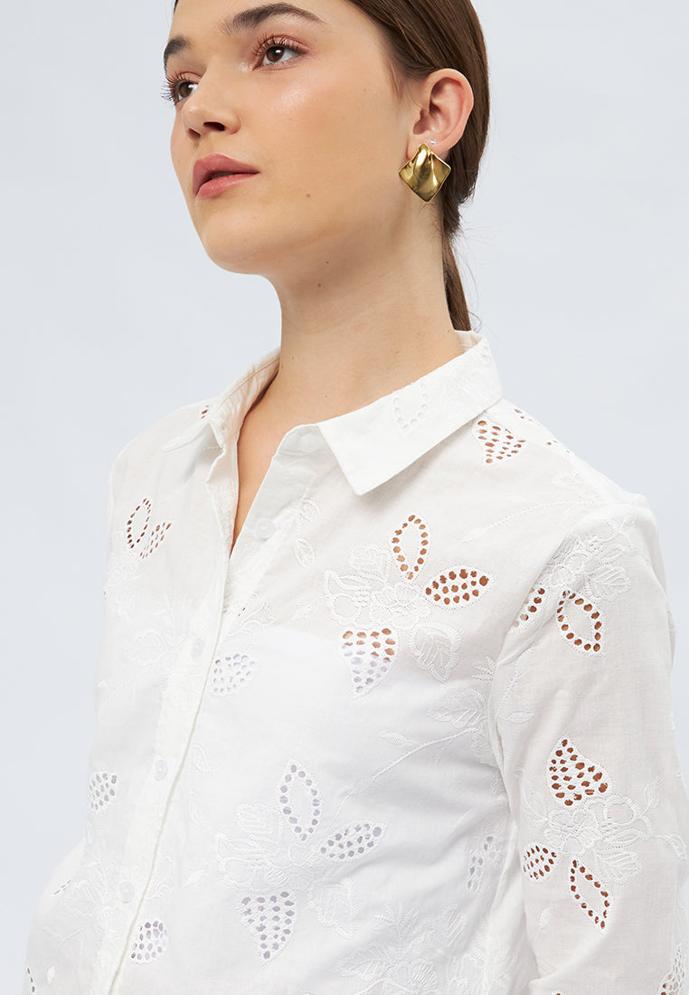 Long Sleeve Eyelet Blouse