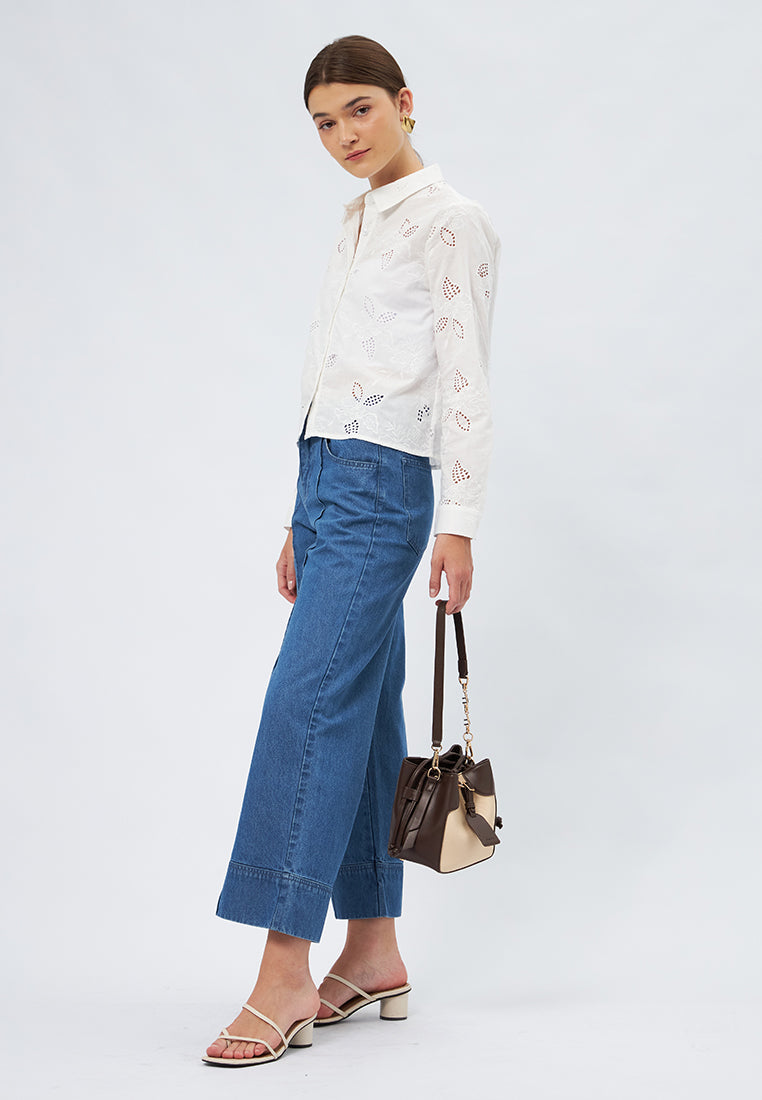 Long Sleeve Eyelet Blouse