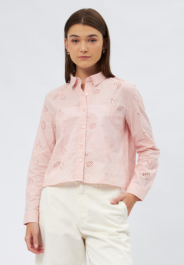 Long Sleeve Eyelet Blouse