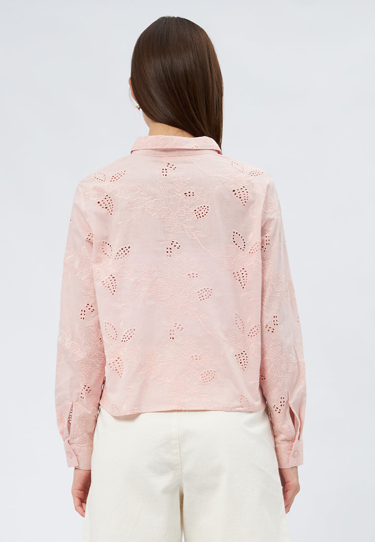 Long Sleeve Eyelet Blouse