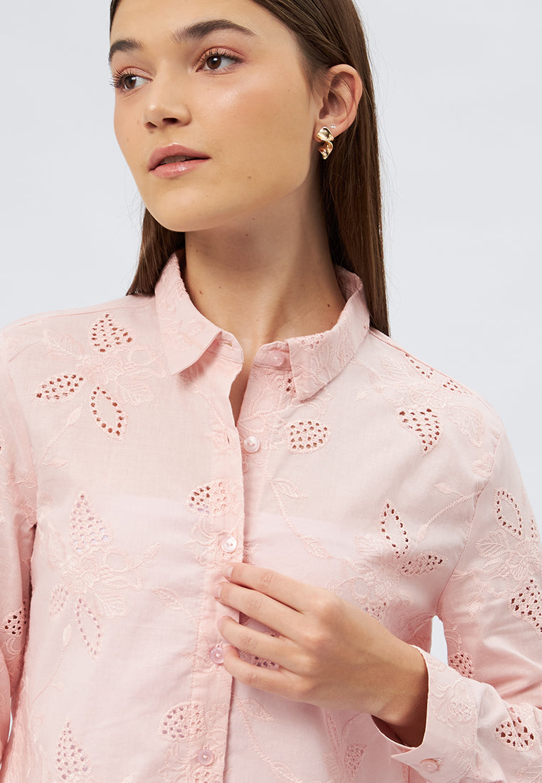 Long Sleeve Eyelet Blouse