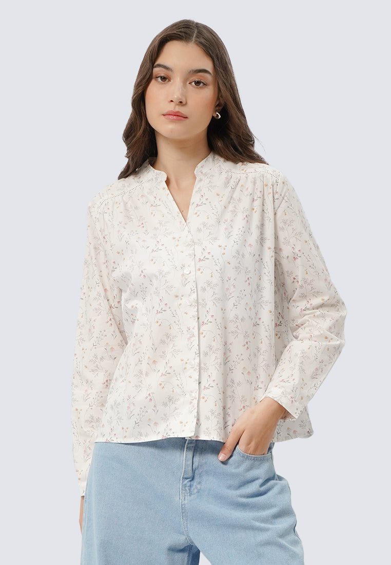 V-Neck Floral Long Sleeve Blouse