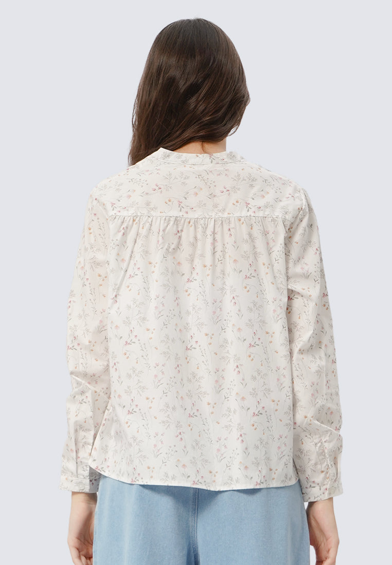 V-Neck Floral Long Sleeve Blouse