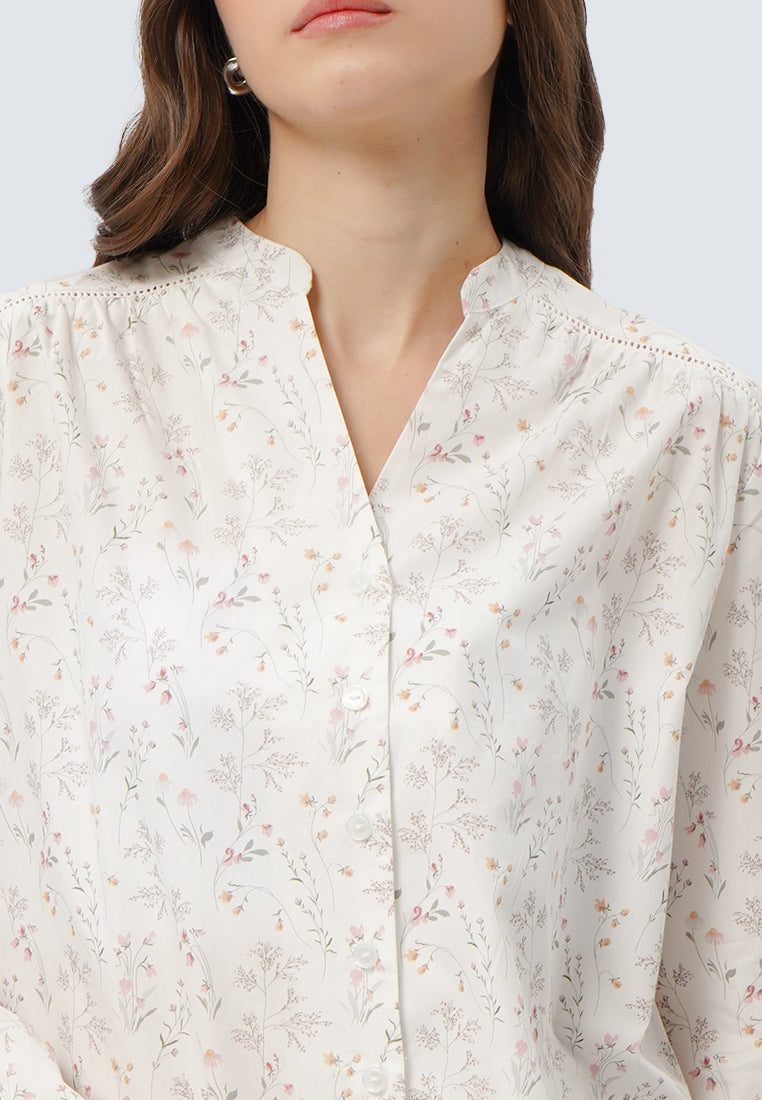 V-Neck Floral Long Sleeve Blouse