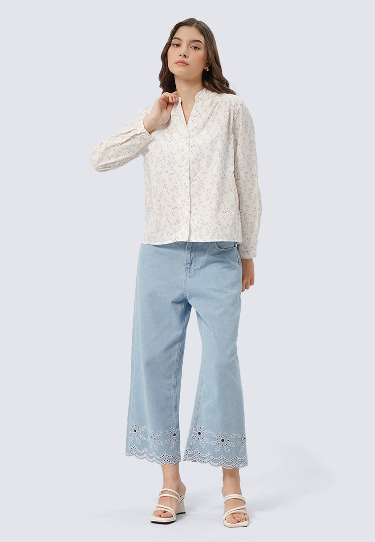 V-Neck Floral Long Sleeve Blouse
