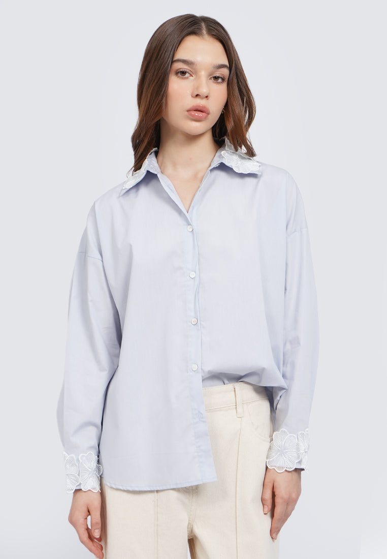 Blouse with Embroidered Collar