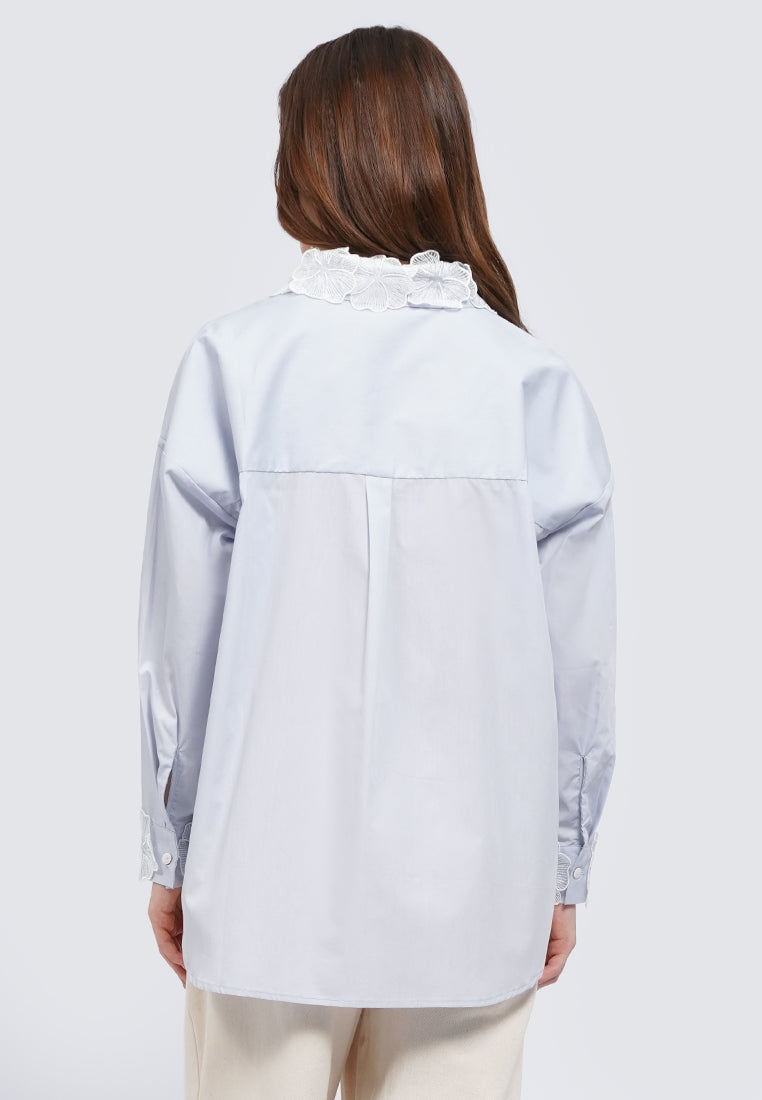 Blouse with Embroidered Collar