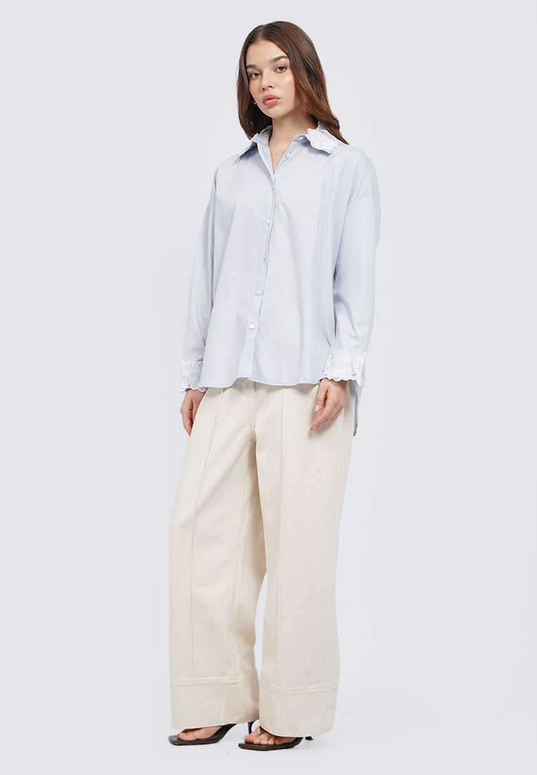 Blouse with Embroidered Collar