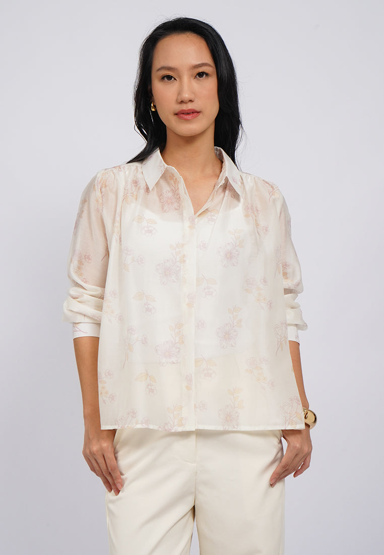 Printed Long Sleeve Sheer Blouse