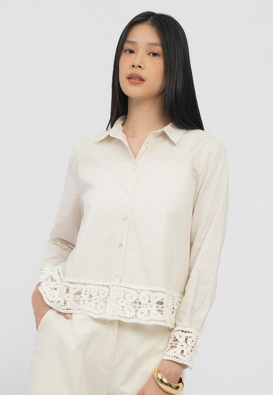 Embroidered Long Sleeve Linen Blouse