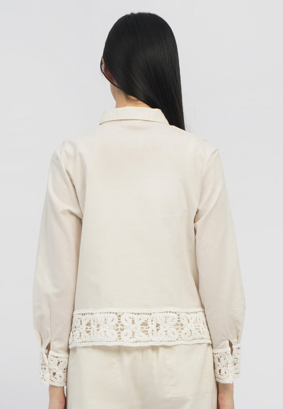 Embroidered Long Sleeve Linen Blouse