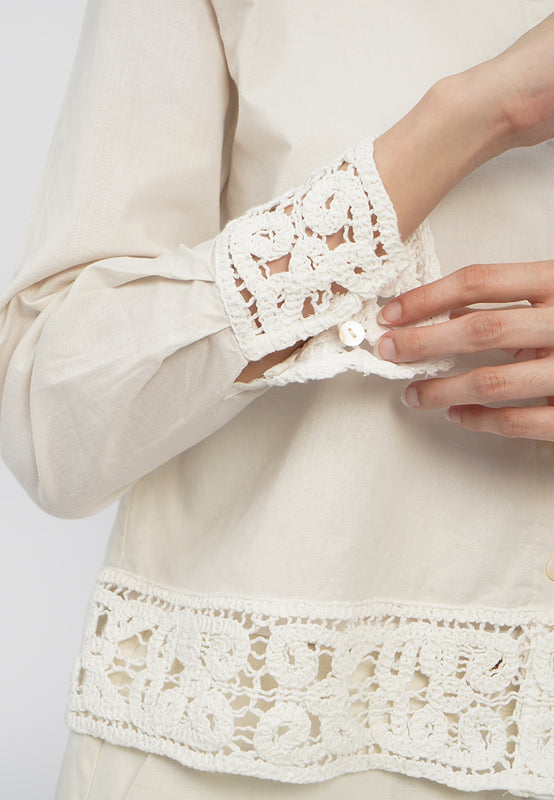 Embroidered Long Sleeve Linen Blouse